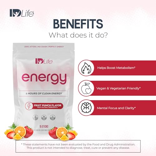 Image of IDLife Energy - Fruit Punch - Sustained Energy Boost with Powder, Healthy Drink for Work, Gym & Daily Use, No Jitters or Crash - 15 Sticks per Bag