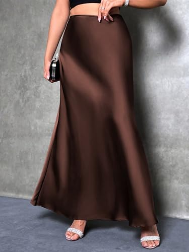 image for Prinbara Women's Satin Maxi Skirts Dressy Casual Zipped High Waisted F