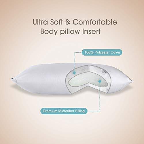 DOWNCOOL 100% Polyester Microfiber Filling Body Pillow Insert for Adults- Soft Long Pillow for Sleeping - 20 x 54 inch - Thumbnail 7