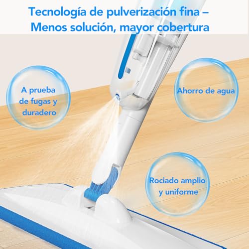 Miniatura 6 de Enigma S1 Mopa Con Pulverizador De 137cm Con 3 Almohadillas Lavables Uso En Seco Y Húmedo Botella Rellenable Diseño Ligero Y Ergonómico Para Suelos De Madera Baldosa Mármol Y Vinilo