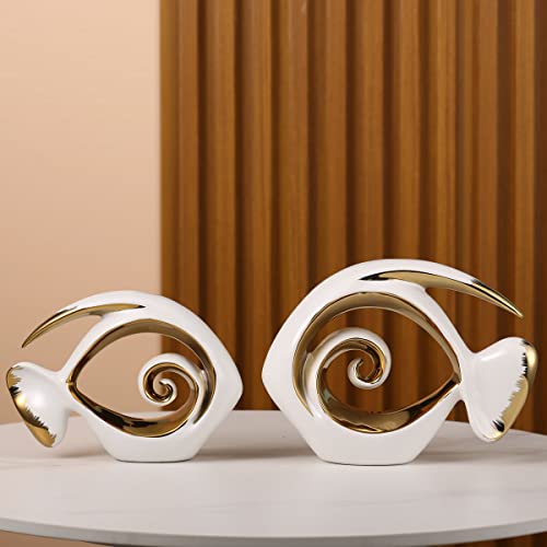 White Gold Ceramic Fish Figurines - Coastal Home Decor, Modern Ocean Centerpieces for Living Room, Dining Area, Bathroom, Office, Coffee Table, Beach House, Nautical, Seaside, Entrance, Shelf Display - Image 4