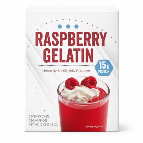 FITWISE Raspberry High Protein Jello 15g Protein 80 Calories Zero Carbs Fat Free Sugar Free Keto and Bariatric Diet Friendly Ideal Protein Compatible Gelatin 7 Servings Per Box
