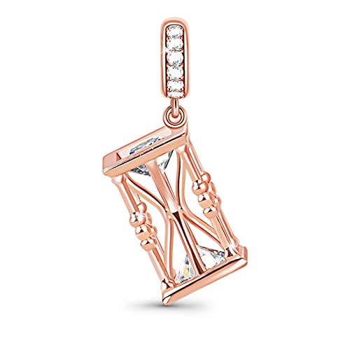 GNOCE Or Rose Plated Charms Pendentifs en Argent Sterling Forme de Sablier Perle Charms avec Oxyde de Zirconium Le Temps Passe Vite Compatible avec Bracelets et Colliers
