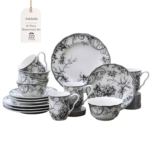 222 Fifth Adelaide 16-Piece Black Porcelain...