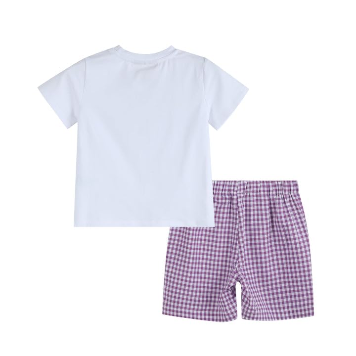 Lil cactus Mardi Gras Smocked Tee and Purple Gingham Shorts Set, 5 Years