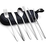 Stainless Steel Flatware Set, Travel Camping Cutlery Set, 6 Pieces Knife Spoon Set, Portable Travel Silverware Dinnerware Set with a Organizer bag (6pcs Stainless steel Flatware Set)