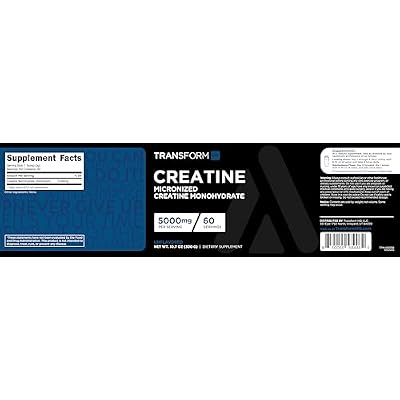 TransformHQ Creatine Monohydrate Powder (60 Servings) Unflavored - 5000mg Per Serving