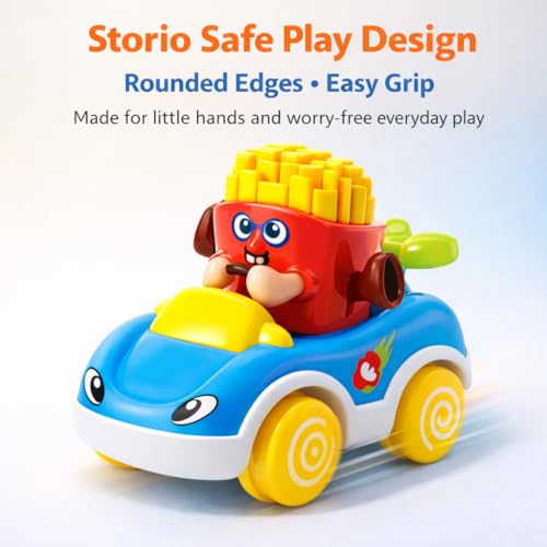 Image of Storio Foodie Toy Car - Mr Chips | Friction Powered Vehicle for 1-3 Year Old Boys & Girls | Push & Go Baby Car Toy | Cartoon Car for Toddlers 12-18 Months | Safe Durable Educational Toy for Kids