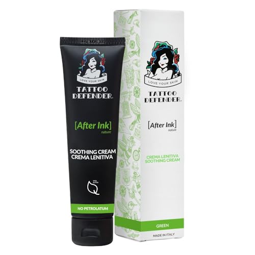 Tattoo Defender - After Ink Nature 100 ml - Crema Calmante para el Cuidado de Nuevos Tatuajes - Contiene Manteca de Karité y Acido Hialurónico - Testeada Dermatológicamente - Fabricada en Italia