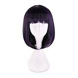 Xingwang Queen Anime Short Straight Purple Black Mixed Cosplay Wig Flat Bangs with Free Cap