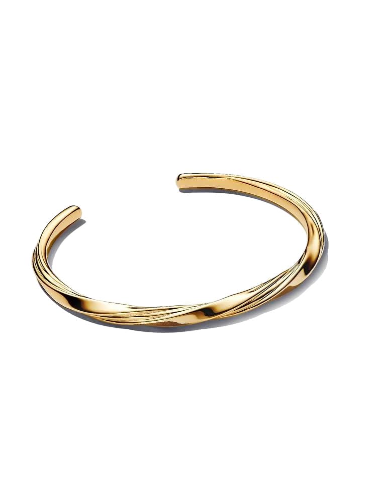 Pandora Pulsera trenzada abierta chapada en oro de 14 quilates, de la colección Essence, longitud: 19 cm, 563869C00-​3, 563869C00-​3, Plata de ley, No es una piedra preciosa