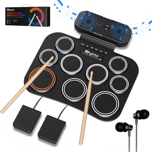 Rhymo Portable Electronic Drum Set, 9-Pad Roll-Up with Built-in Speaker, Rechargeable Battery...