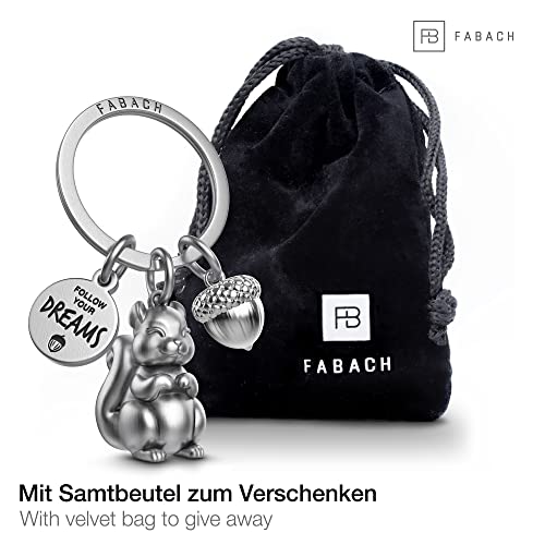 FABACH Eichhörnchen Schlüsselanhänger Skippy mit Gravur - Niedlicher Eichhörnchen Schlüsselanhänger - Eichhörnchen Glücksbringer als Motivation Geschenk für Freundin - Follow your Dreams
