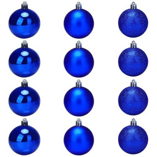 Image of fizzytech Shatterproof Christmas Balls Ornaments Pack of 12 Blue Hanging Balls Size 6cm Perfect Xmas Tree Decorations (6cm Blue 12 Pc)