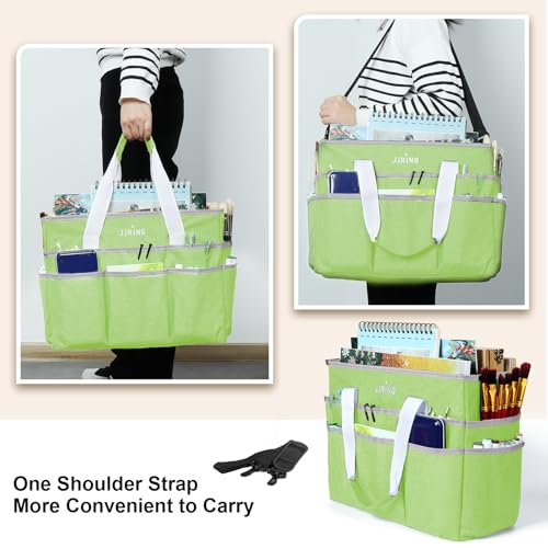 Image of JJRING Craft Organizer Tote Bag, Large Art Storage Caddy with Multiple Pockets, Cyan Sewing Bag for Art, Craft, Scrapbooking, School, Medical, and Office Supplies Storage