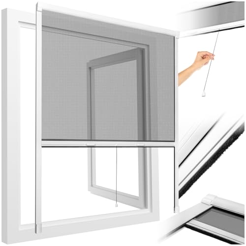 tectake® Moustiquaire fenetre plissé Moustiquaire Enroulable Cadre Aluminium 130x160cm Filet Anti Moustique Résistante aux intempéries & aux UV idéal...