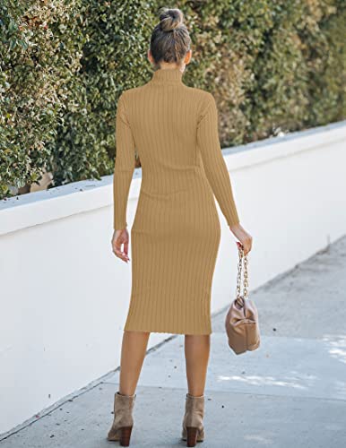 Image of MEROKEETY Women's Long Sleeve Sweater Dress 2025 High Neck Slim Fit Ribbed Knit Midi Winter Dresses