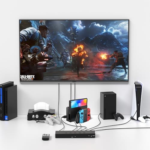 Image of 4K@60Hz 5 in 1 Out HDMI Switch, 5 Port HDMI Switcher Selector Support HDR10 & HDCP 2.2 & Full 3D with IR Remote Control and ON /Off Switch for Nintendo Switch,Xbox PS5 /PS4,Fire Stick,Roku,Apple TV