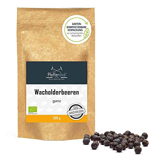 Wacholderbeeren ganz aus Wildsammlung, Wacholder, Premium BIO Qualität, 200g - by Pfefferdieb® Cover