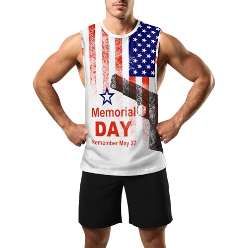 Image of Zhyaj Summer Tanks Top for Men Flag Graphic Print Sleeveless Shirts Casual Working Out Vest T-Shirts Loose-Fit Men's Tank