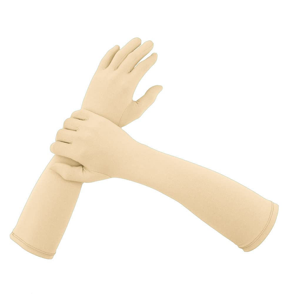 Aniler Men's and Women's 15'' Elbow Length 20s Stretchy Cosplay Solid Color Gloves, Skin, One Size