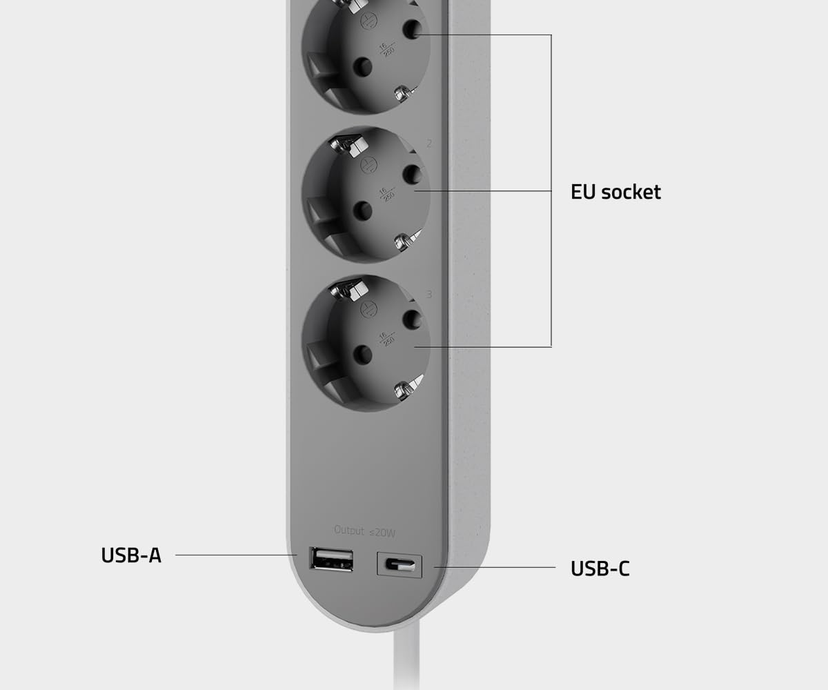 Hombli Steckdosenleiste, smart, 3 AC + 2 USB, Überspannung, 1,5 m Kabel, FR
