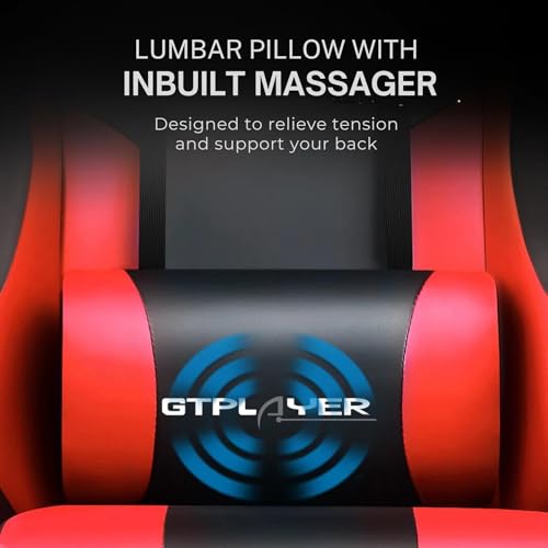 GTPLAYER Gaming Chair for Adults – Ergonomic Office Chair with USB Massage Lumbar, Footrest & Headrest | PU Leather Computer Desk Chair for Video Gaming & Work | 360° Swivel, Height Adjustable (Red)