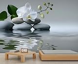 Zen Wall Mural, Black Pebbles Mural Wallpaper, Green Bamboo Leaves Wallpaper, Japanese Spa Large Mural for Living Room and Bedroom - 110' x 94' (Not Peel n' Stick)