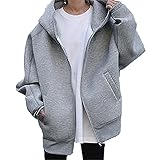 [Big laugh] [ ビッグ ラフ ] トップス パーカー アウター ビック シルエット ハイ ネック 春 オーバー ロング 丈 裏起毛 レディース (グレー, 4XL)