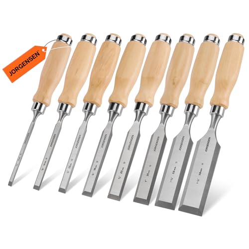 Image of Jorgensen 8-Piece Wood Chisel Set, Chromium Alloy Steel Beveled Edge Wood Chisels, Wood Chisels for Woodworking, Ergonomic Hardwood Handle with Metal Ferrule, 1 /4 inch to 1-1 /2 inch