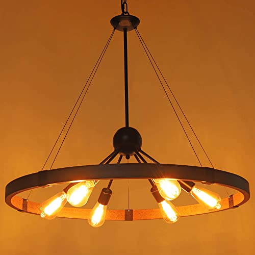 Klgxnrd 31.5'' Farmhouse Chandeliers for Dining Room, Rustic Wagon Wheel Chandelier for Entryway, Sputnik Light Fixture for Breakfast Area Stairwell Bedroom Foyer, Vintage Rust and Black Finishe