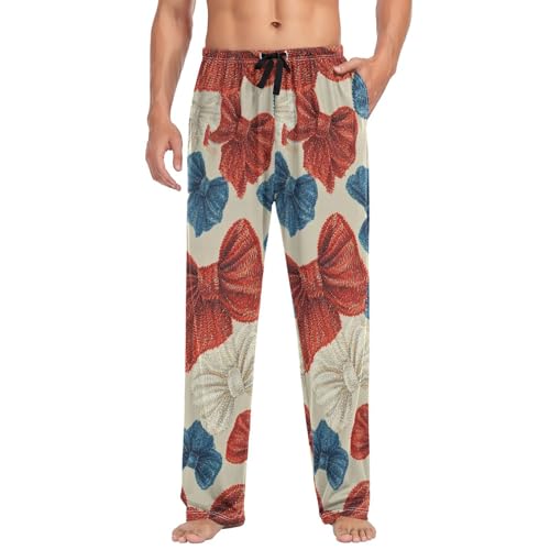 Men's Pajama Pants Retro Bows Red Blue Sleep Pajama Lounge Pant with Pockets, Elastic Waistband3