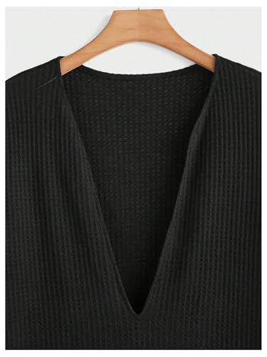 GORGLITTER Men's Deep V Neck Waffle Knit Shirt Casual Short Sleeve Solid Tee Shirts4