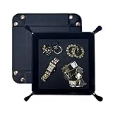 UnionBasic Fully PU Leather Jewelry Catchall Key Phone Coin Box Valet Tray Change Caddy Bedside Storage Box (Black)