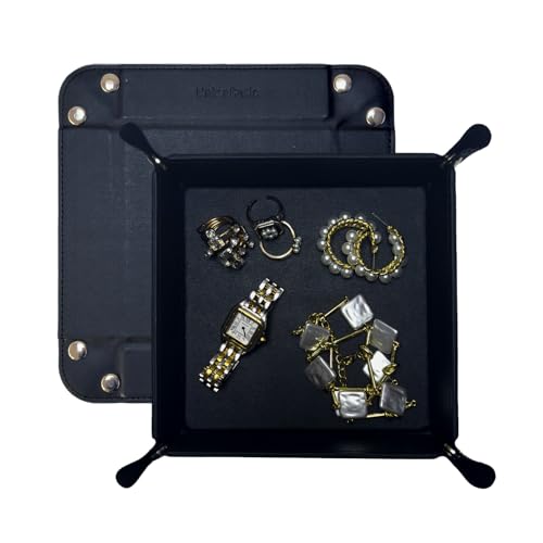 UnionBasic Small Valet Tray, Jewelry Tray for Rings Watches Earrings, Entryway Catchall Caddy for Coins Keys Change, Nightstand Bedside Valet Holder, Trays for Electronic Gadgets, Black
