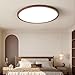 LZHUYE LED Flush Mount Ceiling Light, Modern Flat Round Close to Ceiling Lighting Fixture, 3-Color Dimming Walnut Wood Grain Ceiling Lamp for Bedroom Living Room Kitchen Lighting Fixtures(47cm)