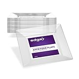 EDGE CLEAR PLASTIC PARTY DISPOSABLE PLATES | 8 Inch Hard Square Wedding Appetizer Plates, 40 Ct | Elegant & Fancy Heavy Duty Hard Party Supplies Salad Plates for Holidays & Occasions
