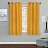 MYSKY HOME Mustard Yellow Curtains for Bedroom 63 Inches Length Blackout Curtains, Grommet Thermal Insulated Room Darkening Curtain Panel for Living Room, 1 Curtain Panel, 52 x 63 Inch, Yellow