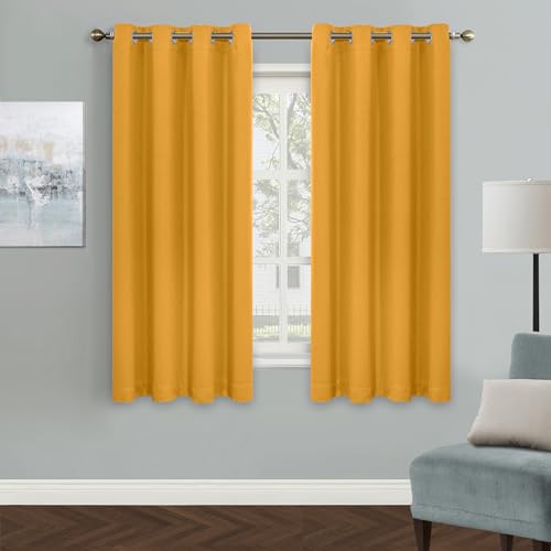 MYSKY HOME Mustard Yellow Curtains for Bedroom 63 Inches Length Blackout Curtains, Grommet Thermal Insulated Room Darkening Curtain Panel for Living Room, 1 Curtain Panel, 52 x 63 Inch, Yellow