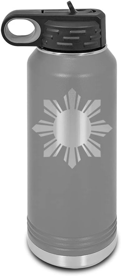 Philippines Sun Laser Engraved Water Bottle Customizable Polar Camel Stainless Steel with Straw - Filipino Blue 32 oz