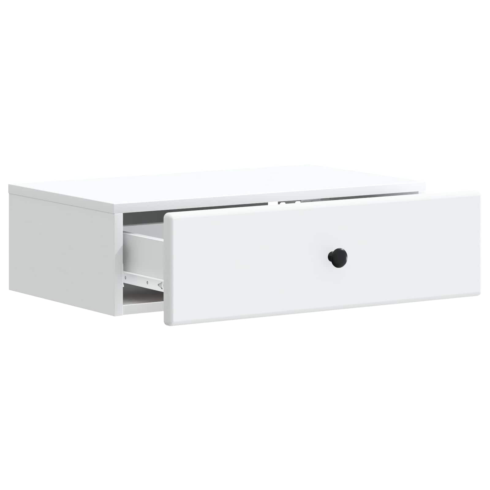 Tavolino da parete bianco, 59 x 34,5 x 17 cm, con cassetto, in legno, per soggiorno, ufficio e corridoio, organizer multiuso compatto e funzionale