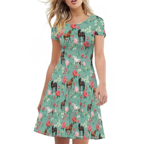 Image of Biyejit Women's Summer Casual Short Sleeve T-Shirt Swing Dress Crew Neck Plus Size S-4XL