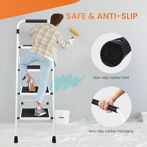 Sweetcrispy 4 Step Ladder, 330lbs Folding Step Stool with Wide Anti-Slip Pedal, Sturdy Ladder, Convenient Handrail, Lightweight, Portable Step Stool Black by Sweetcrispy - Image 3