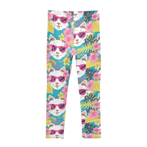 Cats Faces Girls' Leggings Toddler Doodles Flowers Kids Yoga Pants Dance Active Tights 4T2