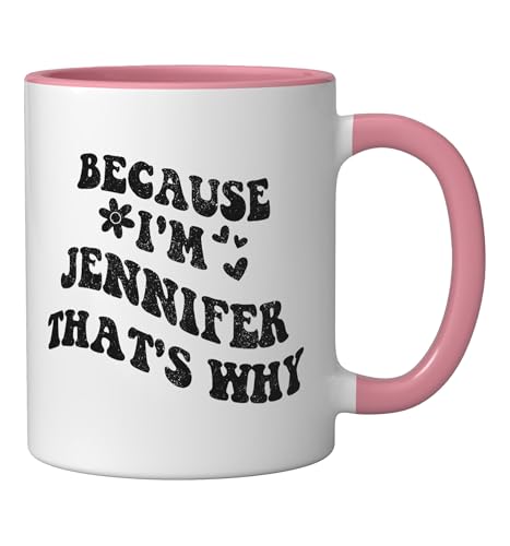 Retro Groovy Because Im Jennifer Thats Why Funny Custom Name Ceramic Mug, Pink/White by Personalized Name Mothers Day outfit For Women - Used condition - Image 2