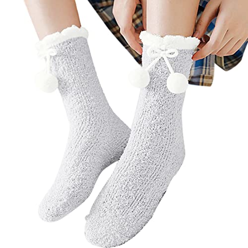Luckywaqng Chaussettes d'hiver chaudes fuzzy pour femme - Chaussettes de maison - Chaussettes de couchage souples floues - Chaussettes élastiques - Noir - Femme - 39 42 Hiver, gris, taille unique Cover
