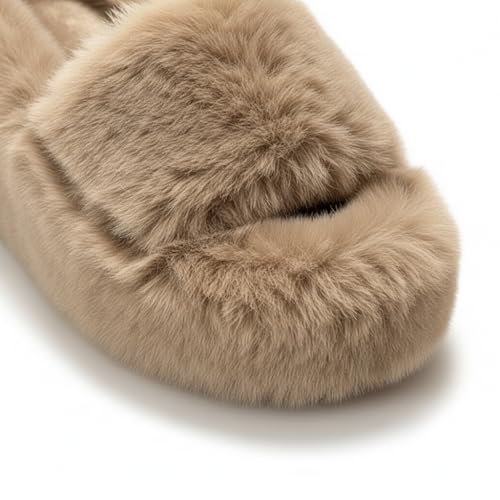 SU YING KE Women's Fuzzy Wedge Slippers Faux Fur Platform Slides Open Toe Plush Sandals Comfort Indoor Outdoor Furry High Heel Slippers (7,White - Cross) by SU YING KE - Used condition - Image 8