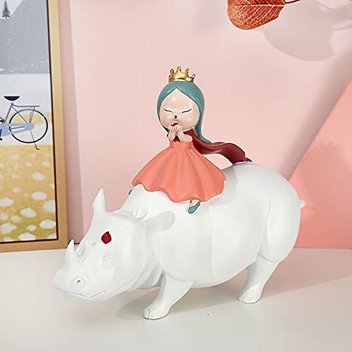 Lrenkey Skulpturen Statuen Für Wohnkultur - Moderne Einfache Tier Nashorn Wohnzimmer Ornamente, Süße Mädchen Home Desktop Dekoration Geschenke Einrichtung,2, 24 * 10 * 20Cm Cover