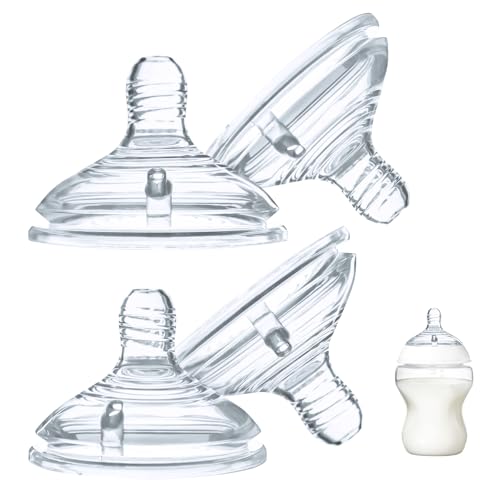 LSAUVWN 4-Count Silicone Bottle Nipples for Tommee Tippee Natural Start Anti-Colic Bottles & Advanced Anti-Colic Bottles & Closer to Nature Bottles, Breast-Like, Anti-Colic Valve, Slow Flow, 1m+