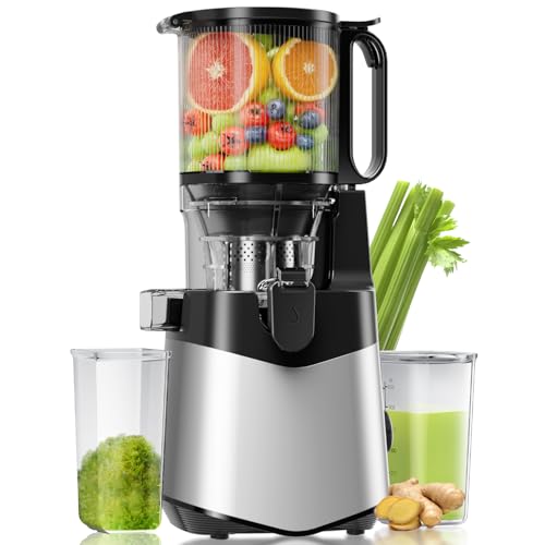 Image of Cold Press Juicer, 5.8" Wide Feed Chute Juice Extractor Machine with 400W, High Juice Yield, Slow Masticating Juicer for Whole Vegetables & Fruits,Silver